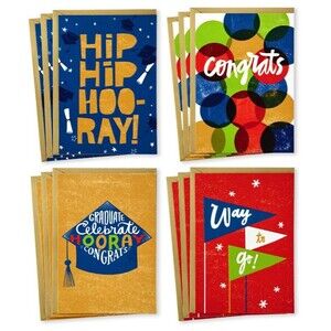 Graduation Cards Assortment (12 Cards w/ Envelopes, 4 Designs) Hallmark